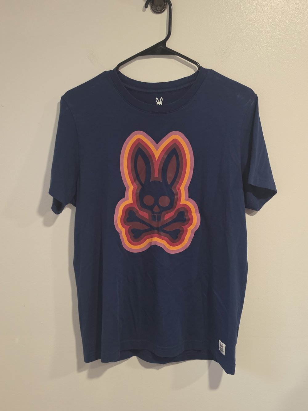 Psycho Bunny Navy Pima Cotton Multicolor Bunny Skull Graphic Tee Men's Size 4